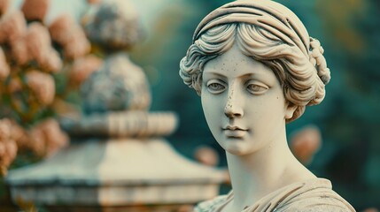 Close-up of a Stone Statue of a Woman's Face.