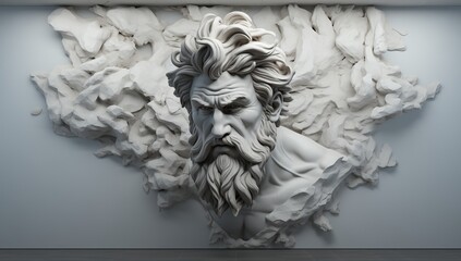 statue, male, profile, harsh, rude, cold, menacing, angry, angry, bearded, barbershop, stone, male power, white background