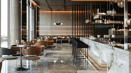 A modern restaurant with a minimalist design sleek image