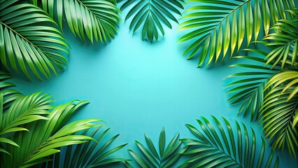 Fototapeta premium Tropical palm leaf background for a vibrant and fresh design , nature, green, leaves, foliage, tropical, palm trees, background
