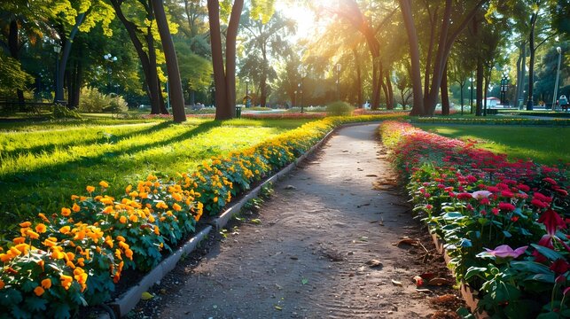 A sunny path in the park passing picture