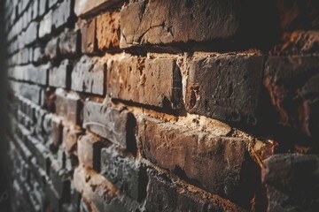 Fototapeta premium Close-up texture of aged brick wall in soft light