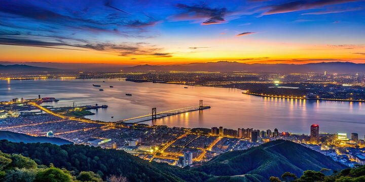 Dusk over Osaka Bay with a view from Kikuseidai, Mt. Maya, Kobe, Dusk, Osaka Bay, Kikuseidai, Mt. Maya, Kobe, sunset