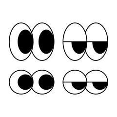 Groovy eyes, a set of eyes in a groovy style. Sign, symbol, black and white vector illustration.