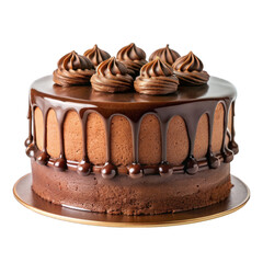 Chocolate cake with chocolate cream dripping isolated on transparent background
