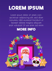 Vector poster Death Day depicting an altar with a portrait of a deceased elderly man