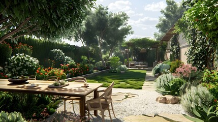 Obraz premium Terrace with dining area and wooden table image