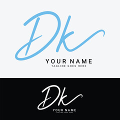 D, K, DK Initial letter logo. Alphabet DK Handwritten Signature logo