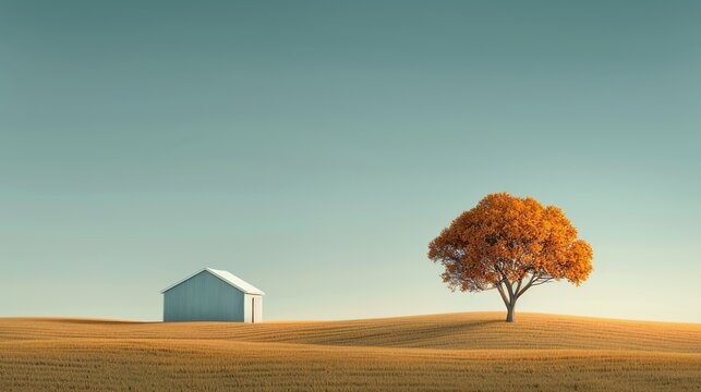 Capture the serene beauty of rural landscapes, where rolling fields and pastoral scenes evoke a sense of peace and timeless agricultural charm. Illustration, Image, , Minimalism,