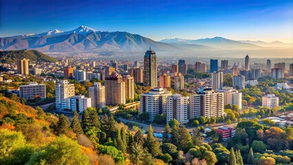 Obraz premium Scenic view of Santa Lucia Hill skyline in Chile , Chile, Santiago, Santa Lucia Hill, skyline, cityscape, urban