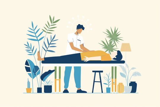 physiotherapy - person receiving hands-on therapy or massage from a physiotherapist, minimalist wellness environment or treatment area, the relief and comfort brought by physiotherapy techniques