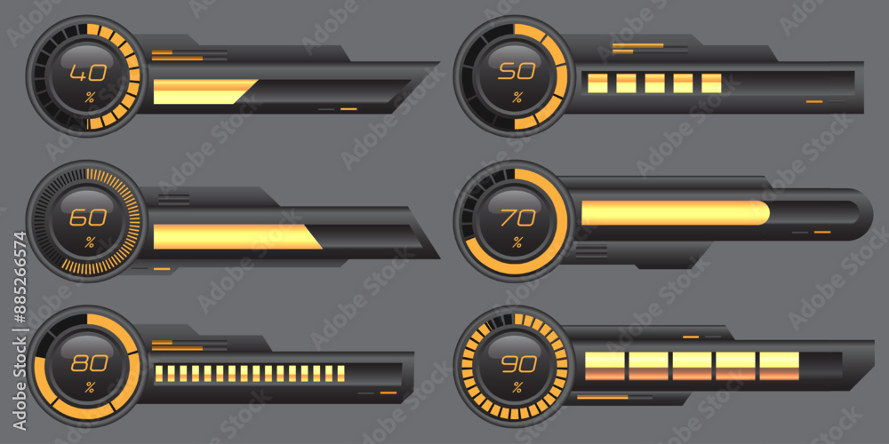 Poster set of hud modern loading progress bars user interface elements design technology cyber yellow black