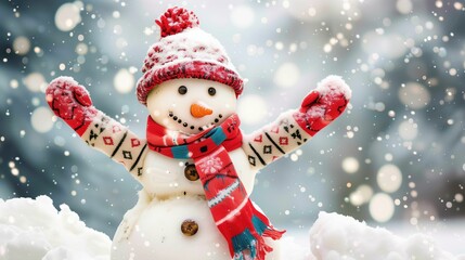 happy snowman on winter background