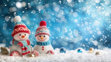 Fototapeta premium Two cute happy snowmen