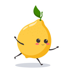 Vector illustration kawaii lemon runs. A cute character with a smiling face.
