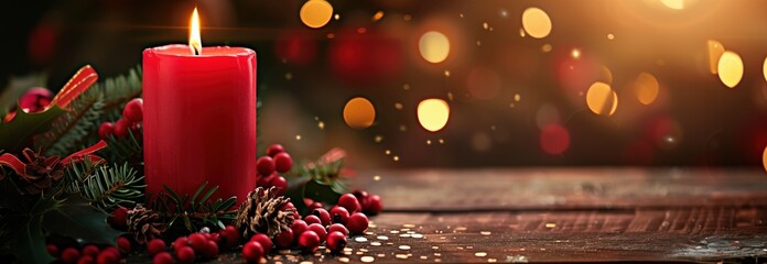 Christmas background with red candle