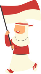 a girl walking while holding Indonesian flag 