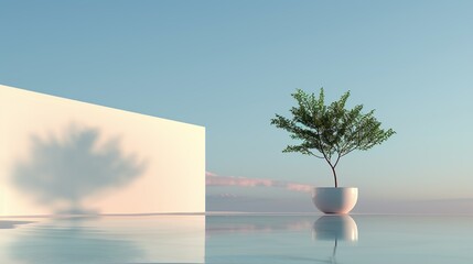 Fototapeta premium Experience the serene beauty of oasis landscapes, where lush greenery and shimmering waters create a tranquil sanctuary amidst desert sands. Illustration, Image, , Minimalism,