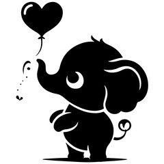 Cute elephant silhouette vector illustration set featuring playful and adorable designs with hearts and balloons, Perfect for creative and child-friendly design projects Adorable baby elephant