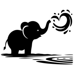 Cute elephant silhouette vector illustration set featuring playful and adorable designs with hearts and balloons, Perfect for creative and child-friendly design projects Adorable baby elephant