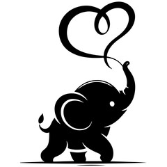 Cute elephant silhouette vector illustration set featuring playful and adorable designs with hearts and balloons, Perfect for creative and child-friendly design projects Adorable baby elephant