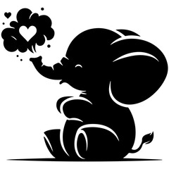 Cute elephant silhouette vector illustration set featuring playful and adorable designs with hearts and balloons, Perfect for creative and child-friendly design projects Adorable baby elephant