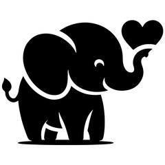 Cute elephant silhouette vector illustration set featuring playful and adorable designs with hearts and balloons, Perfect for creative and child-friendly design projects Adorable baby elephant