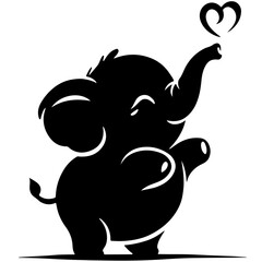 Cute elephant silhouette vector illustration set featuring playful and adorable designs with hearts and balloons, Perfect for creative and child-friendly design projects Adorable baby elephant