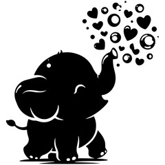 Cute elephant silhouette vector illustration set featuring playful and adorable designs with hearts and balloons, Perfect for creative and child-friendly design projects Adorable baby elephant