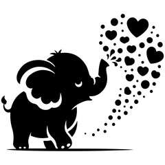 Cute elephant silhouette vector illustration set featuring playful and adorable designs with hearts and balloons, Perfect for creative and child-friendly design projects Adorable baby elephant