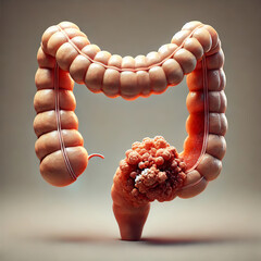 3D Medical Illustration: Colon Cancer Visualization in Large Intestine for Colorectal Health Awareness