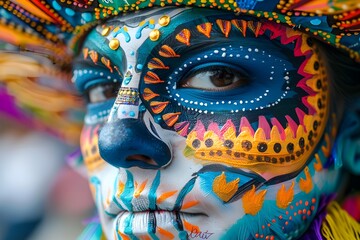 Fototapeta premium Festival participants wearing colorful, delicate, and dark makeup to participate in the South American festival