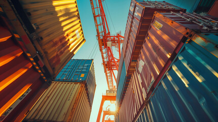 Trucks parking at Dock Warehouse. Shipping Container Delivery Trucks. Freight Trucks Cargo Transport.