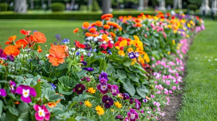Fototapeta premium A flower bed in a city park filled image