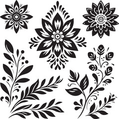 Editable Flower Decoration Elements Silhouette Vector Design