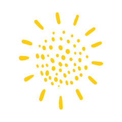 Cute doodle sun shine. Doodle sun sketch illustration. Hand drawn cute orange sun set. Scribble doodle children drawn style. Vector illustration