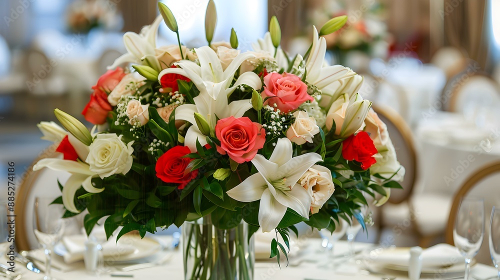 Poster floral compositions for the interior with roses lilies img