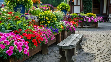 Obraz premium Flower beds in the town square decorated picture
