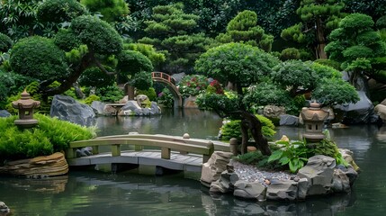 A japanese garden with miniature trees bamboo groves img