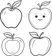 apple clip line art vector set