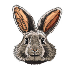 Lovely little rabbit hand drawn vector icon, cute hare, bunny with long ears, color sketch drawing, animal Easter symbol