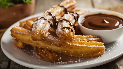 Chocolate churros are crunchy and sweet fried until picture