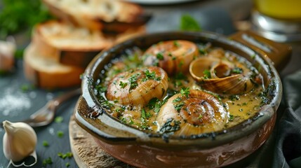 Escargot snails cooked with garlic and parsley image