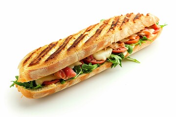 panini sandwich, isol&eacute; sur fond blanc, recette jambon fromage, ia g&eacute;n&eacute;rative