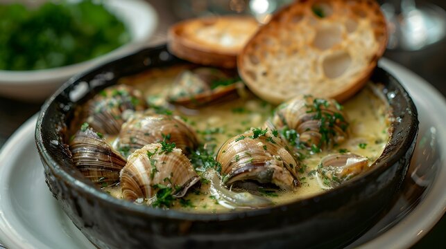 Escargot snails cooked with garlic and parsley img