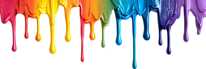 Rainbow paint drips on transparent background colorful dripping colors