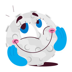 A cartoon style emoji of a full smiling moon

