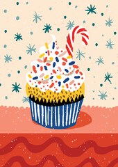 Vector Illustration Christmas and New Year Retro Banner – Hand-Drawn Festive Art with Bright Colors and Cheerful Vibes