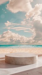 Obraz premium Outdoor Round Podium with Beach Background