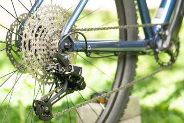 Fototapeta premium modern mountain bike casette with chain close up copy space